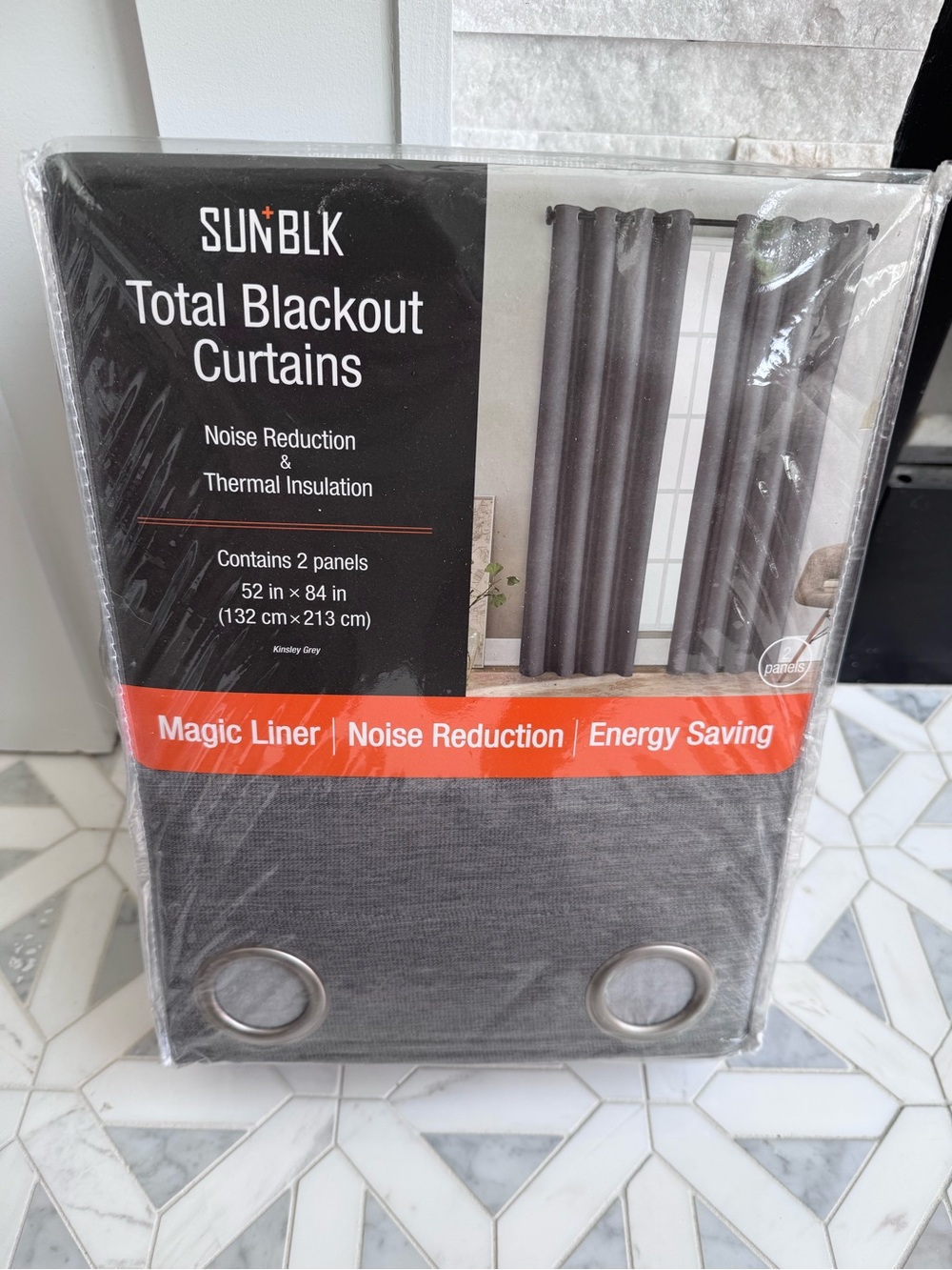 SUNBLK Total Blackout Curtains 52x84 Kinsley Grey 2 Panels Noise Reduction NWT